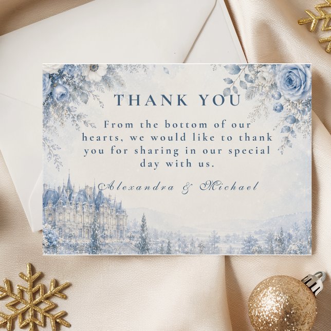 Carte De Remerciements Mariage d'hiver bleu intemporel (Créateur téléchargé)