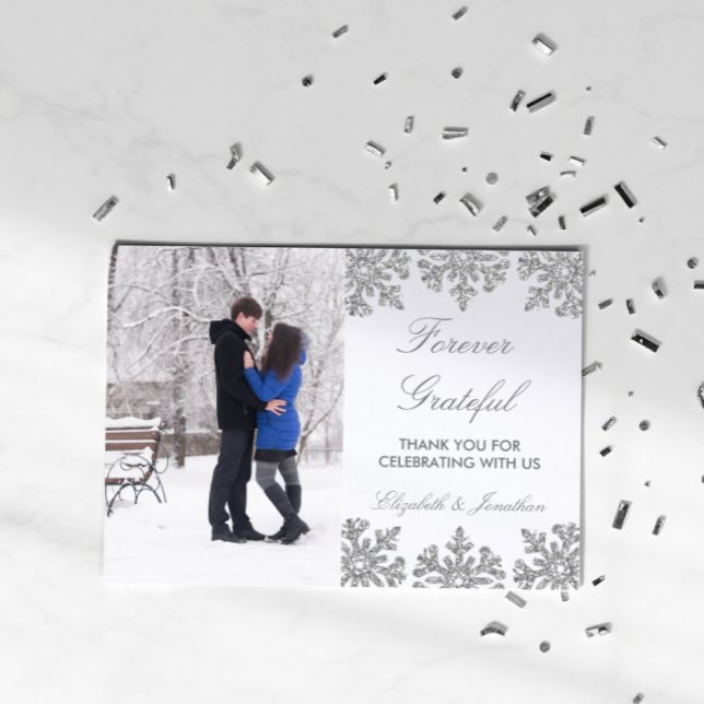 Carte De Remerciements Mariage d'hiver flocon de neige argenté (Créateur téléchargé)