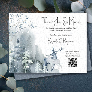 Carte De Remerciements Mariage d'hiver Forêt de neige et cerfs