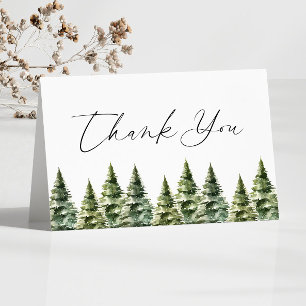 Carte De Remerciements Mariage d'hiver Snowy Pine Tree