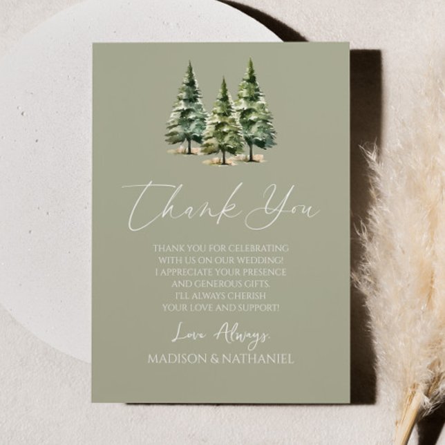 Carte De Remerciements Mariage d'hiver Snowy Pine Tree (Créateur téléchargé)