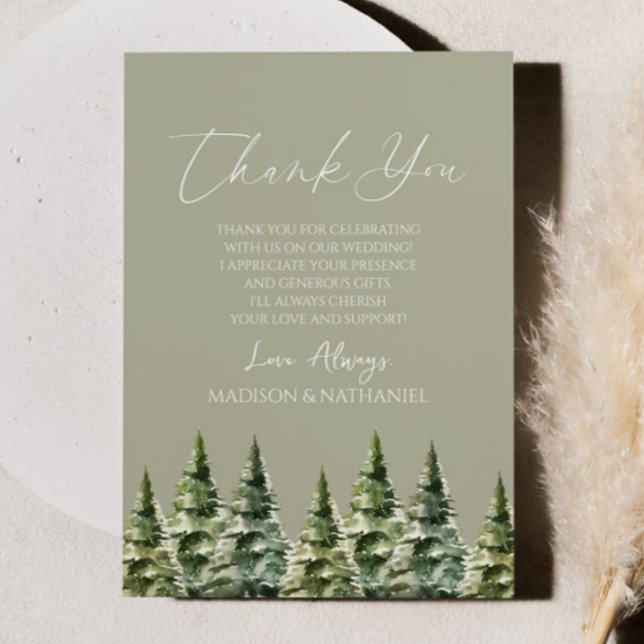 Carte De Remerciements Mariage d'hiver Snowy Pine Tree (Créateur téléchargé)