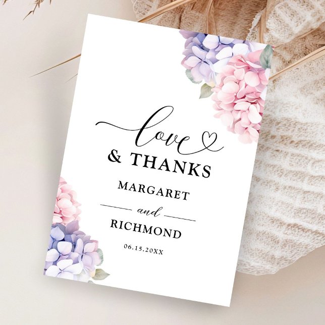 Carte De Remerciements Mariage d'Hydrangée rose pâle et pourpre (Créateur téléchargé)