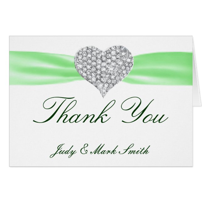 Carte de remerciements Mariage Diamond Heart Green (Devant Horizontal)