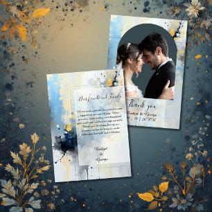 Carte De Remerciements mariage d'illustration Abstrait Blue & Gold Ink