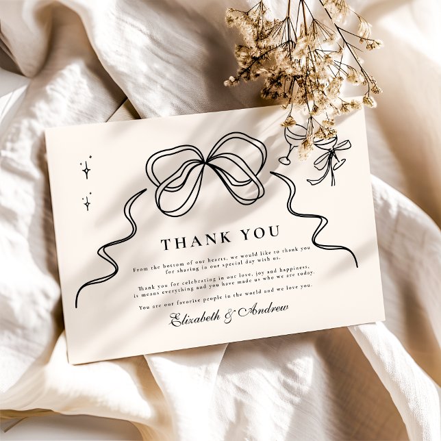 Carte De Remerciements Mariage Doodle Champagne Arc Ruban Fantaisiste (Créateur téléchargé)