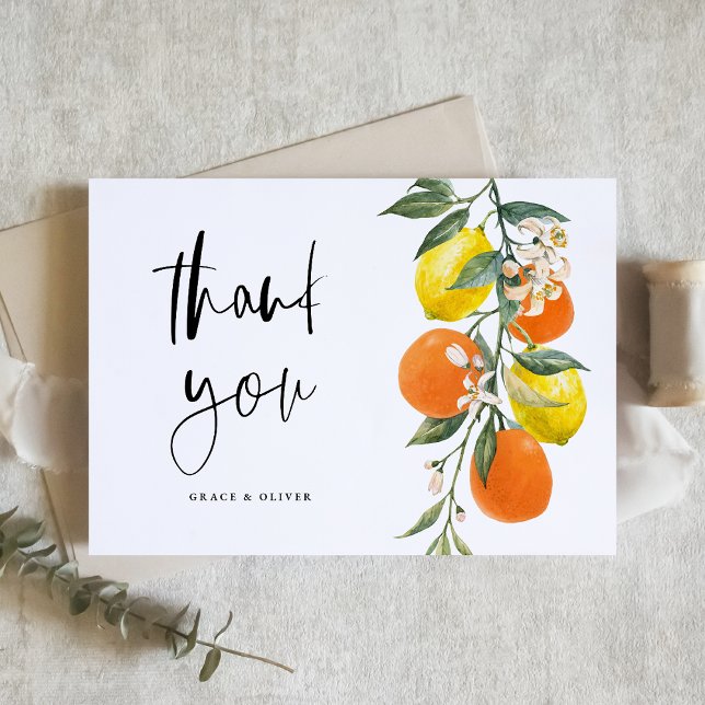 Carte De Remerciements Mariage d'Orange botanique et de Citron Garland (Botanical Orange and Lemon Garland Wedding Thank You Card)
