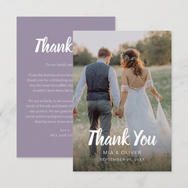 Carte de remerciements Mariage double face avec ph (Devant / Derrière)