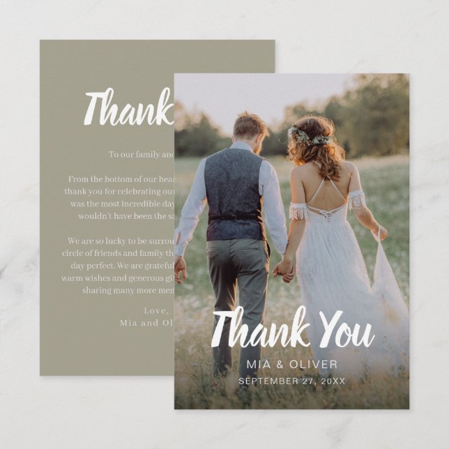 Carte de remerciements Mariage double face avec ph (Devant / Derrière)