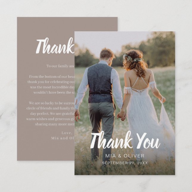 Carte de remerciements Mariage double face avec ph (Devant / Derrière)