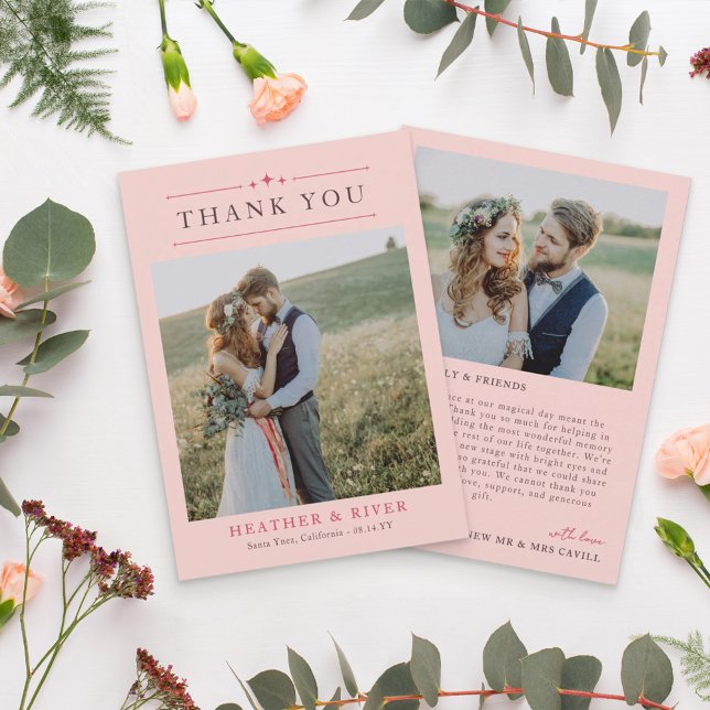 Carte De Remerciements Mariage Double Face Blush Beau Timeless (Créateur téléchargé)