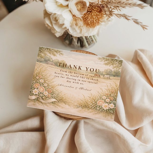 Carte De Remerciements Mariage Douce Campagne Prairie Pastel (Créateur téléchargé)