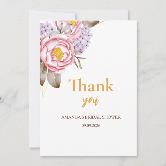 Carte De Remerciements Mariage douche florale eucalyptus rose or rose  (Devant)
