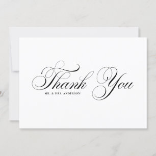 Carte De Remerciements Mariage écriture formelle noire avec fioriture