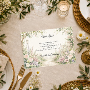 Carte De Remerciements Mariage Élégance de Jardin Secret Enchanté