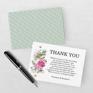 Carte De Remerciements Mariage Élégant à Monogramme de Pivoine Rose Flora