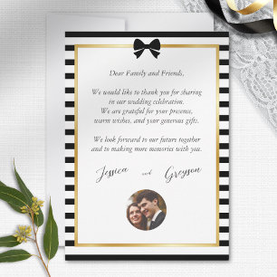 Carte De Remerciements Mariage élégant à rayures noires et blanches avec