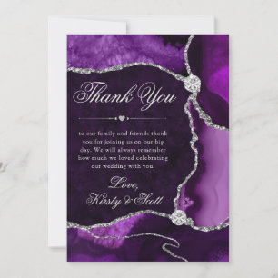 Carte De Remerciements Mariage élégant agate pailletée violet et argent
