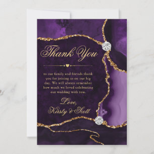 Carte De Remerciements Mariage élégant agate violet et or pailleté