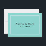Carte De Remerciements Mariage élégant Aqua bleu et noir Monogramme<br><div class="desc">Les cartes à billets personnalisées à plat présentent un design chic et sophistiqué ainsi qu'un monogramme du nom d'une mariée et d'un marié,  avec de l'espace sur le dos pour un message manuscrit. Aqua / robin's oeuf bleu,  noir et blanc.</div>
