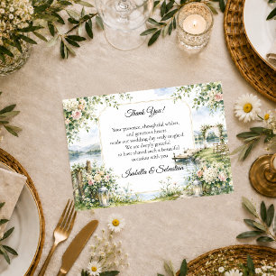 Carte De Remerciements Mariage Élégant au Jardin Romantique au Bord du La