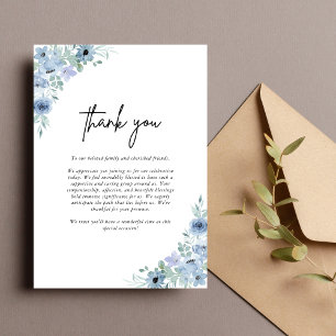 Carte De Remerciements Mariage Élégant aux Fleurs Bleu Poussiéreux