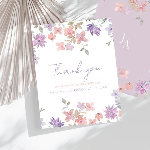 Carte De Remerciements Mariage Élégant aux Fleurs Sauvages Rose Lavande