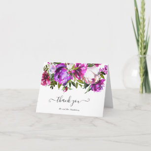 Carte De Remerciements Mariage élégant aux fleurs violettes vibrantes