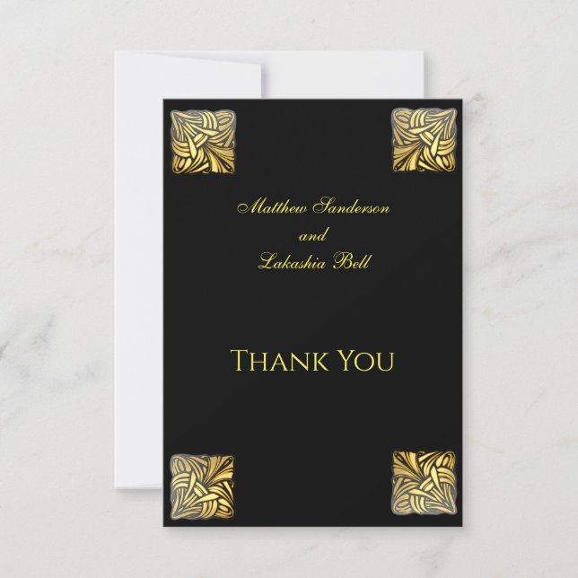 Carte De Remerciements Mariage élégant Black Gold (Devant)