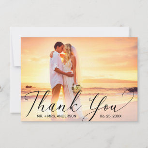Carte De Remerciements Mariage Elegant Black Script Photo