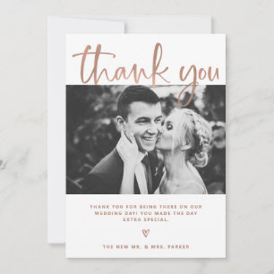 Carte De Remerciements Mariage   Elégant Blanc et Rose Gold avec photos