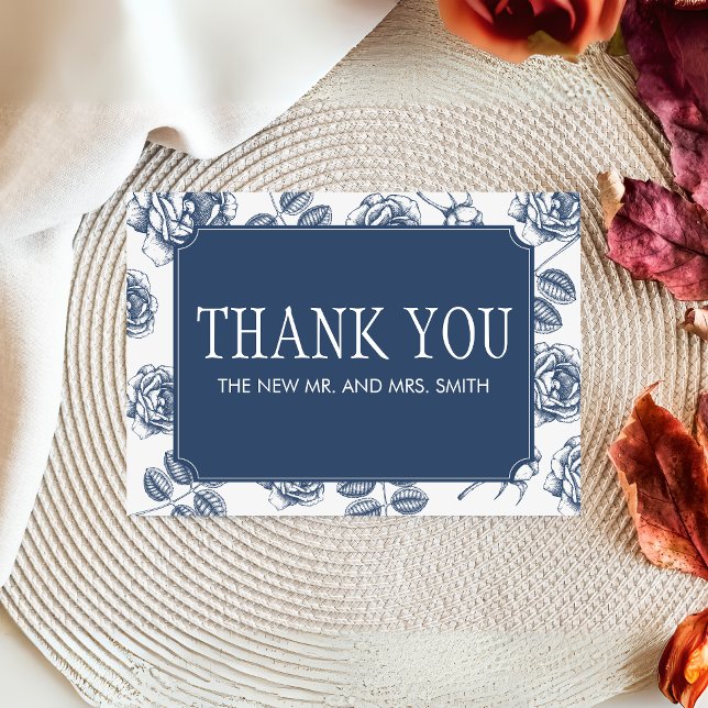 Carte De Remerciements Mariage Elegant Blue Chinoiserie (Blue Vintage Elegant Wedding  Thank you Card)