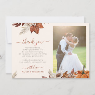 Carte De Remerciements Mariage élégant Bohème automne 2 photos ivoire