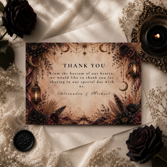 Carte De Remerciements Mariage Élégant Boho Goth (Créateur téléchargé)