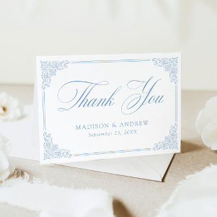 Carte De Remerciements Mariage élégant cadre orné bleu vintage