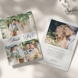 Carte De Remerciements Mariage Élégant Calligraphie Tourbillonnante 4 Pho