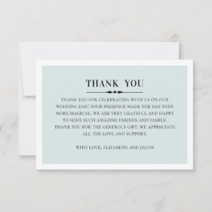 Carte De Remerciements Mariage élégant classique. Gris et bleu simples