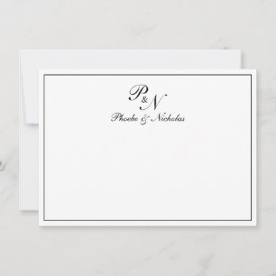 Carte De Remerciements Mariage élégant classique noir et blanc