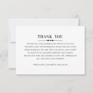 Carte De Remerciements Mariage élégant classique. Simple noir et blanc