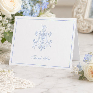 Carte De Remerciements Mariage élégant Croix religieuse bleue Marian