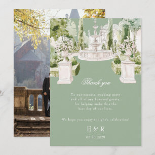 Carte De Remerciements Mariage élégant dans un jardin de manoir à l'aquar