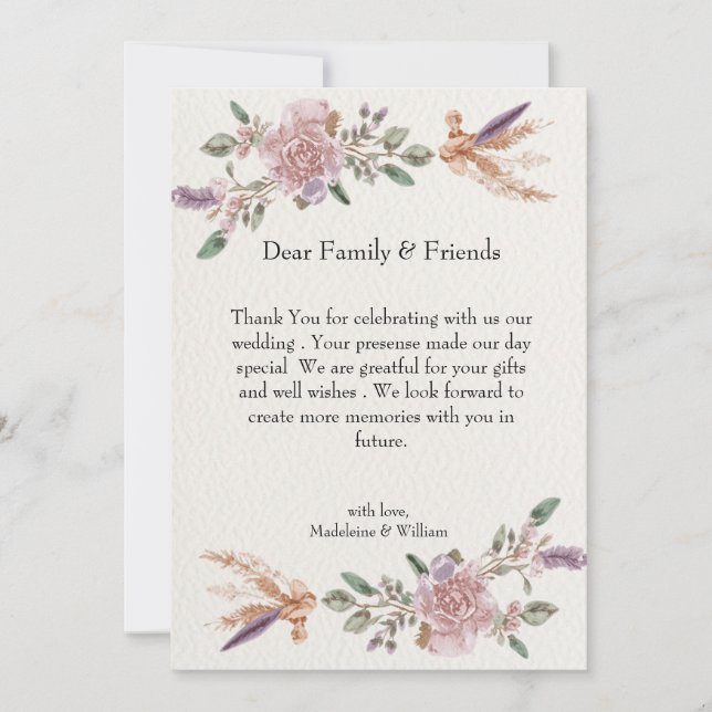 Carte De Remerciements Mariage élégant de Boho rustique moderne (Devant)