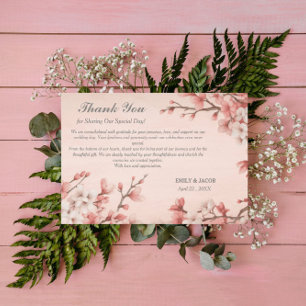 Carte De Remerciements Mariage Élégant de Cerisier Rose Printanier