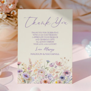 Carte De Remerciements Mariage Élégant de Prairie de Fleurs Sauvages Rose