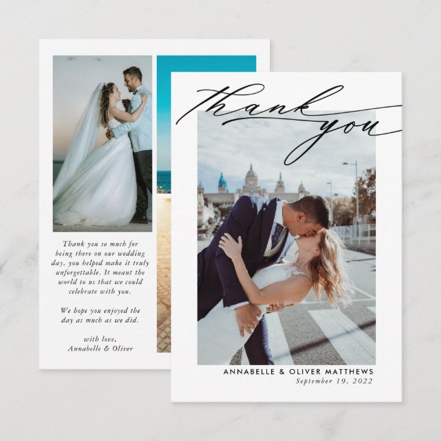 Carte De Remerciements Mariage élégant en collage photo  (Devant / Derrière)