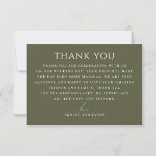 Carte De Remerciements Mariage élégant en forêt avec un vert olive atténu