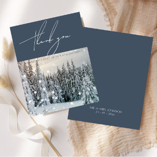 Carte De Remerciements Mariage Élégant en Forêt enneigée de Conte de Fées
