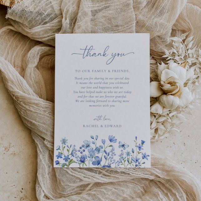 Carte De Remerciements Mariage Élégant Fleur Sauvage Bleu Poussiéreux (Créateur téléchargé)