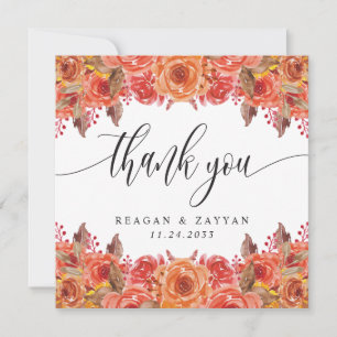 Carte De Remerciements Mariage Élégant Floral Automnal