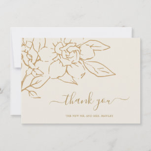 Carte De Remerciements Mariage Élégant Floral Ligne d'Ivoire